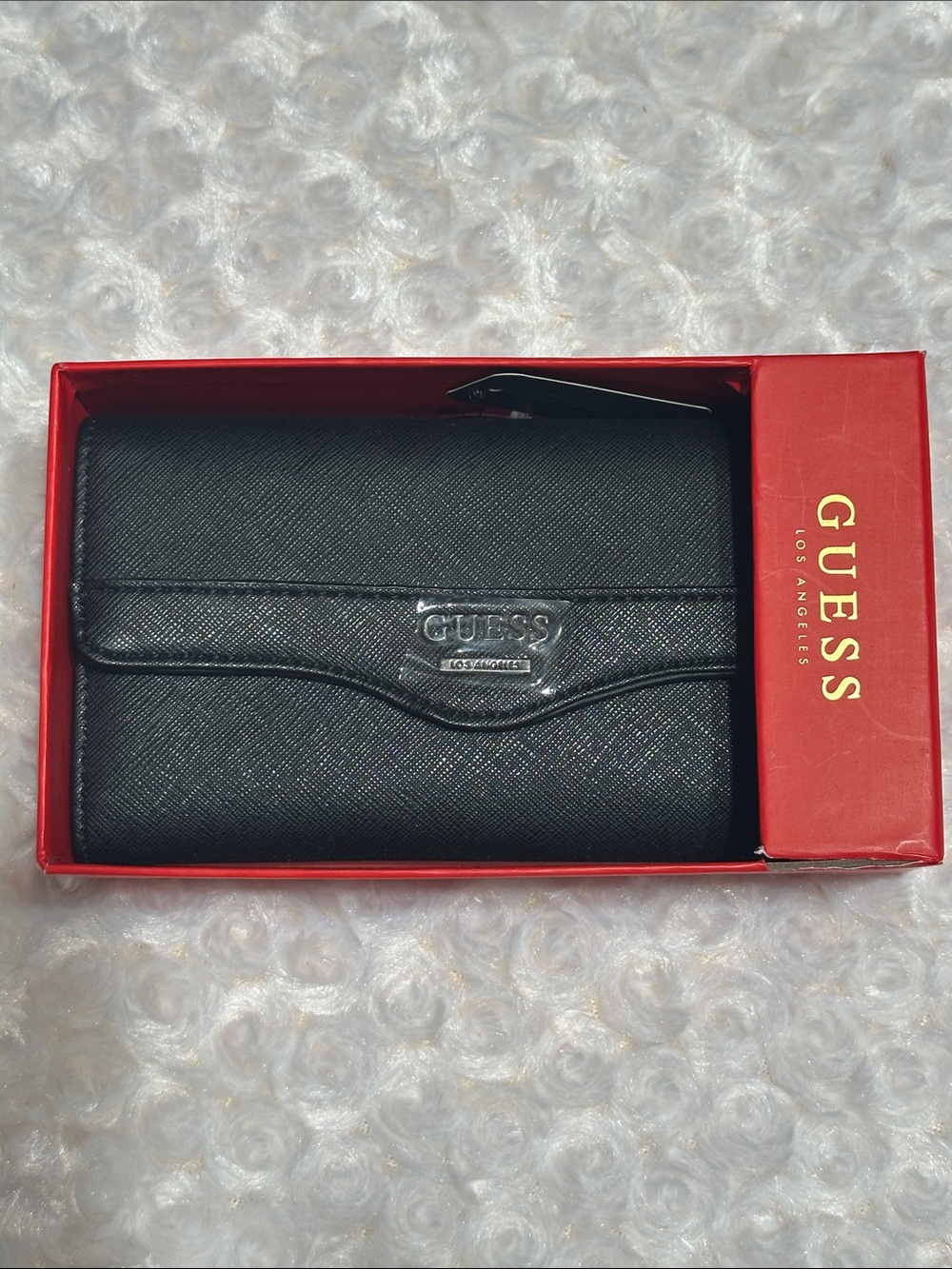 Guess Black Textured Zip-Around Wallet with Logo Plaque